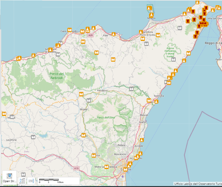 Web map regionale dei Castelli e sistema difensivo storico siciliano realizzata dal Lab Gis Osservatorio Turistico Regione Siciliana