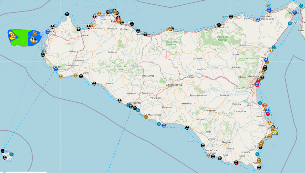 Web map regionale dei Porti, approdi, fari e Aree marine protette realizzata dal Lab Gis Osservatorio Turistico Regione Siciliana