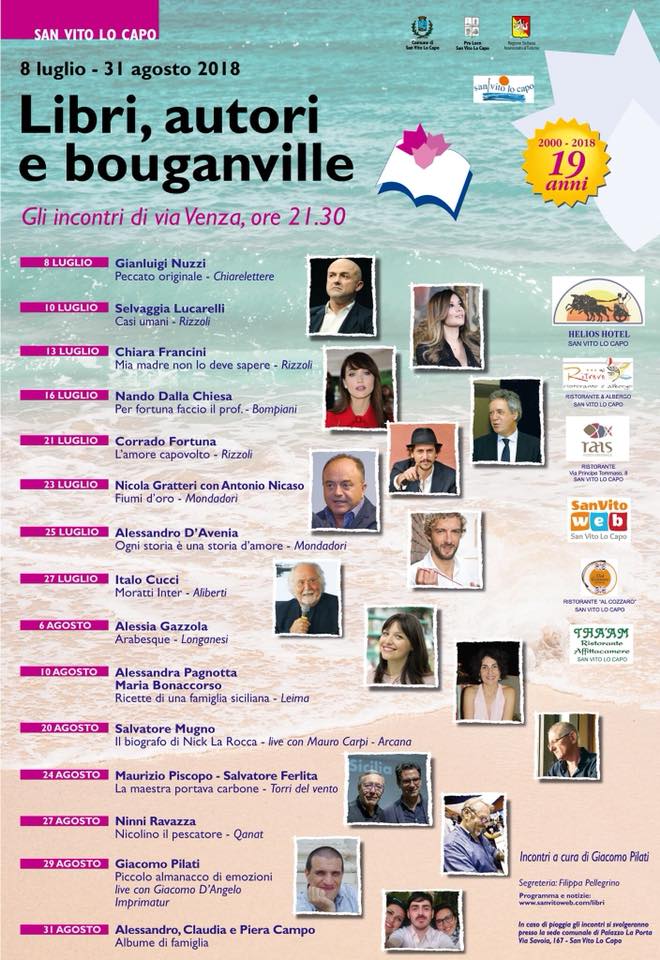 Libri, autori e bouganville a cura di Giacomo Pilati dall'8 luglio al 31 agosto 2018 a San Vito Lo Capo